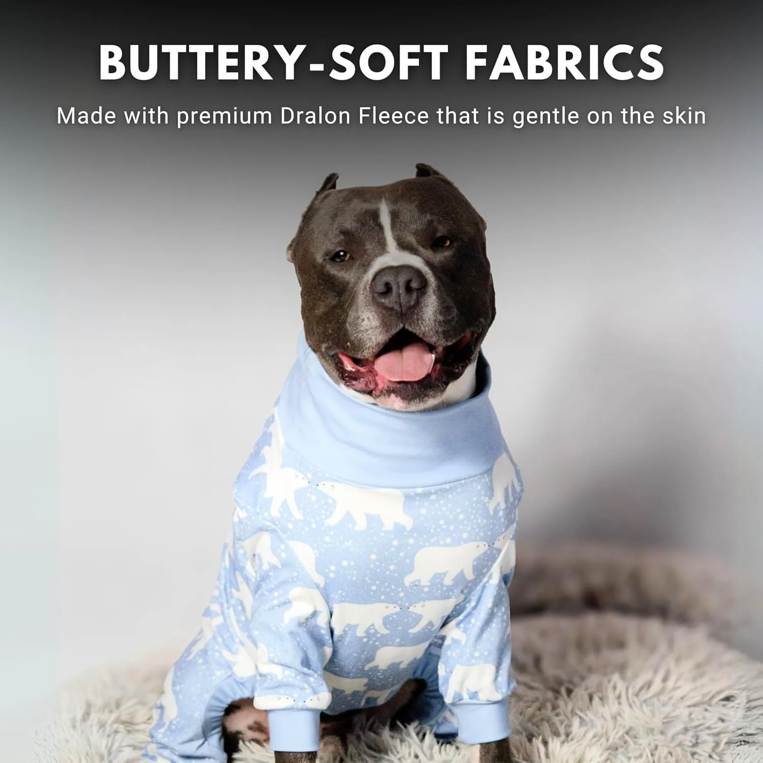 Spark Paws Dog Pajama, Ultra-Soft and 4-Way Stretch, Recovery-Suit PJ Onesie for Small, Medium and Large Breeds - Polar Bear - S