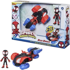 Spidey and His Amazing Friends Marvel Spidey and His Amazing Friends Change 'N Go Techno-Racer Vehicle and Miles Morales: Spider-Man 4-inch Action Figure,for Kids Ages 3 and Up,Black