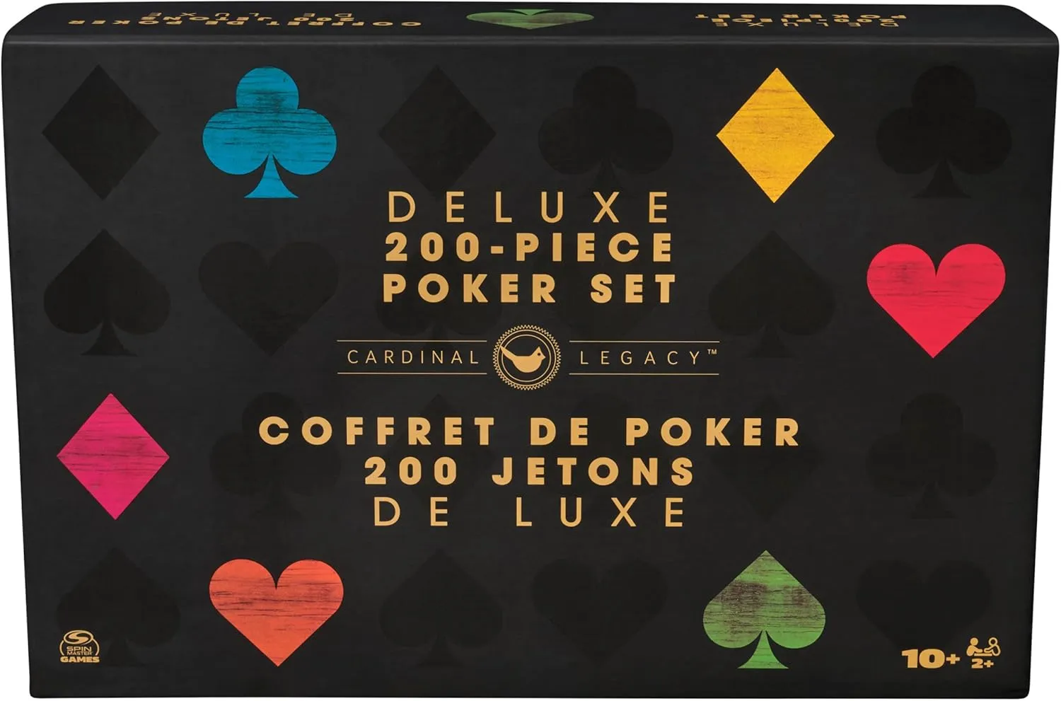 Spin Master Games, Cardinal Legacy Deluxe 200-Piece Poker Set, Premium Dual-Toned Poker Chips in Wooden Storage Case, 2-10 Players, for Ages 10 & Up