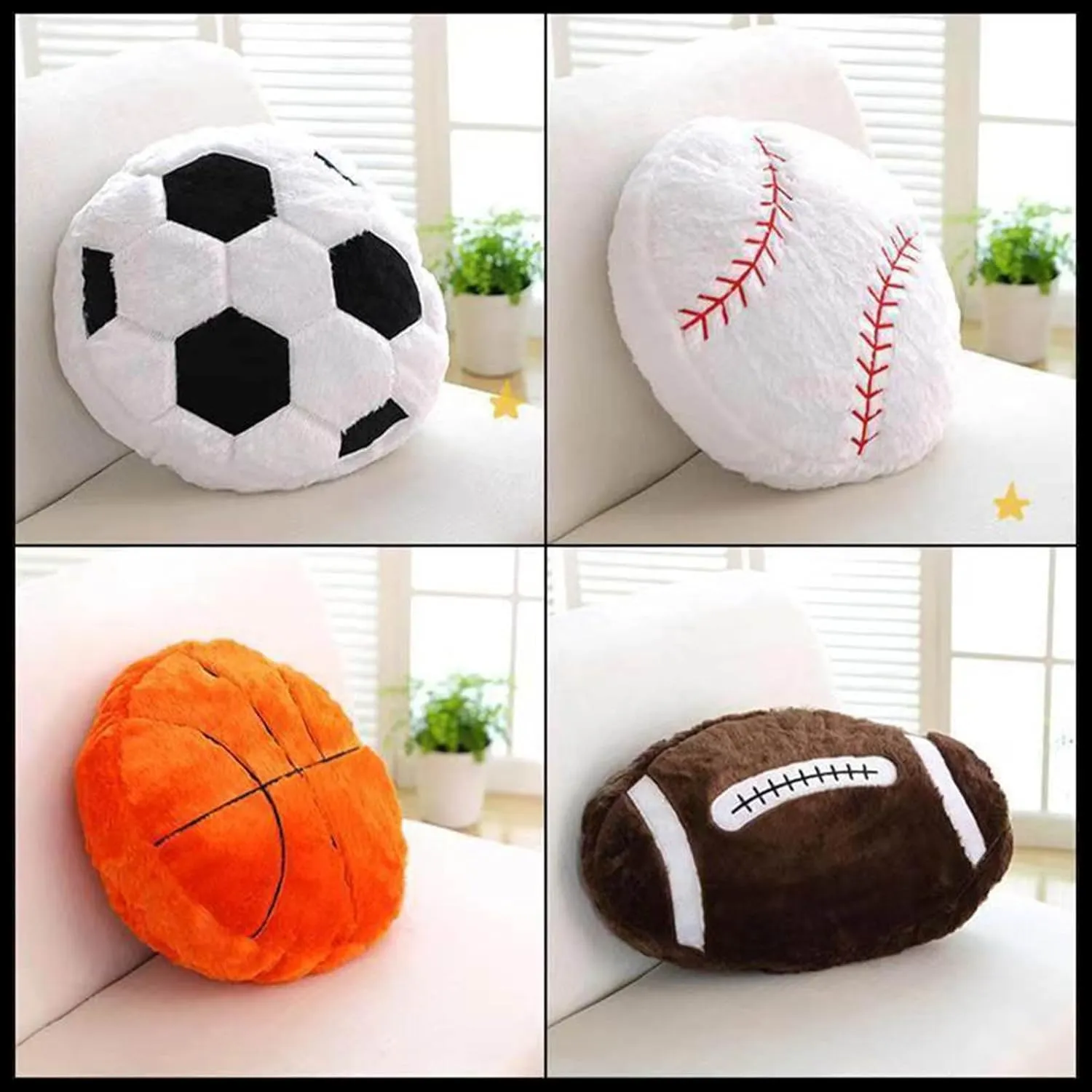 Sports Throw Pillows Stuffed Soccer Pillow Soft Stuffed Basketball Pillows Baseball Soft Throw Pillow Football Shaped Plush Toy Sport Cushion Wiggle Seat Cushion (D, One Size)