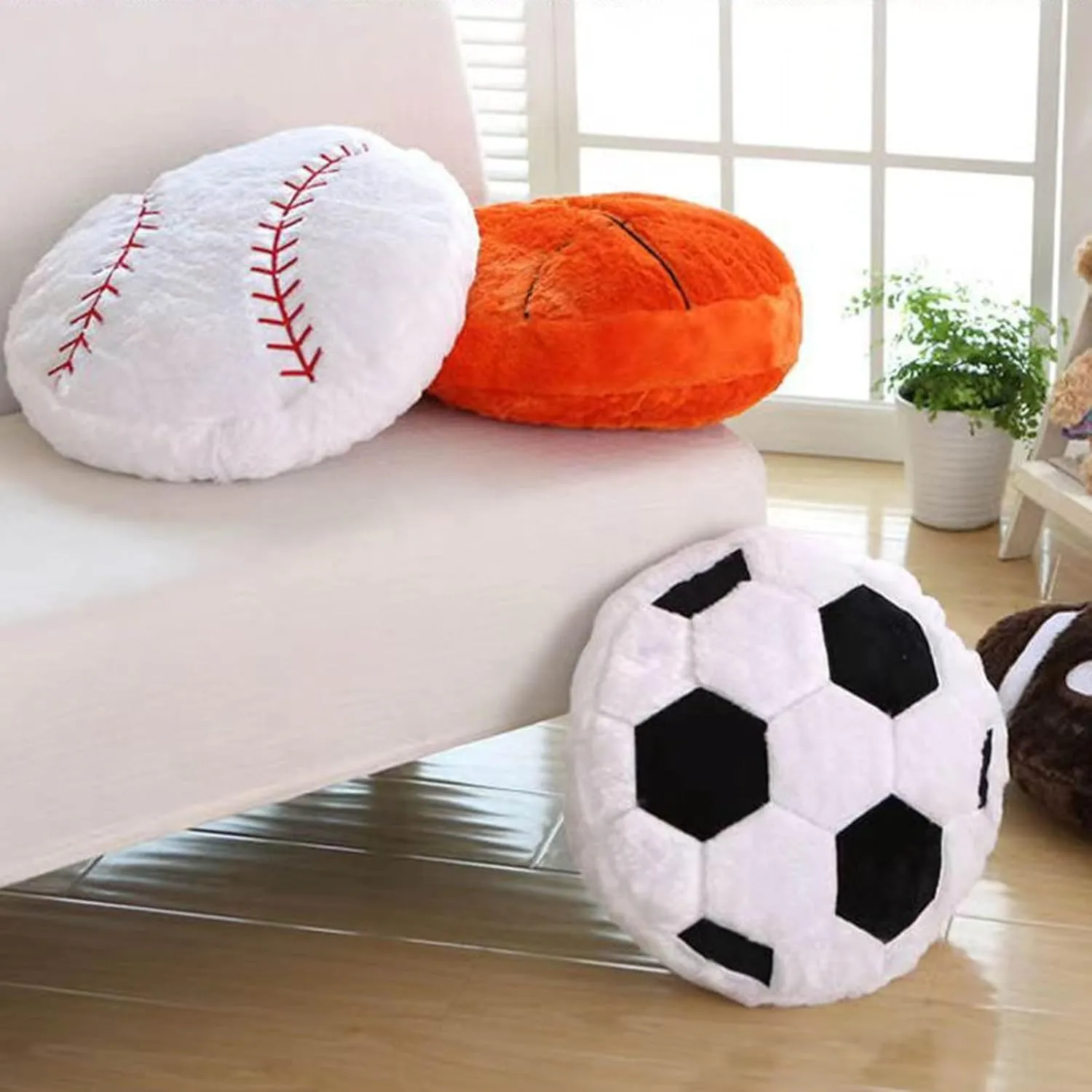Sports Throw Pillows Stuffed Soccer Pillow Soft Stuffed Basketball Pillows Baseball Soft Throw Pillow Football Shaped Plush Toy Sport Cushion Wiggle Seat Cushion (D, One Size)