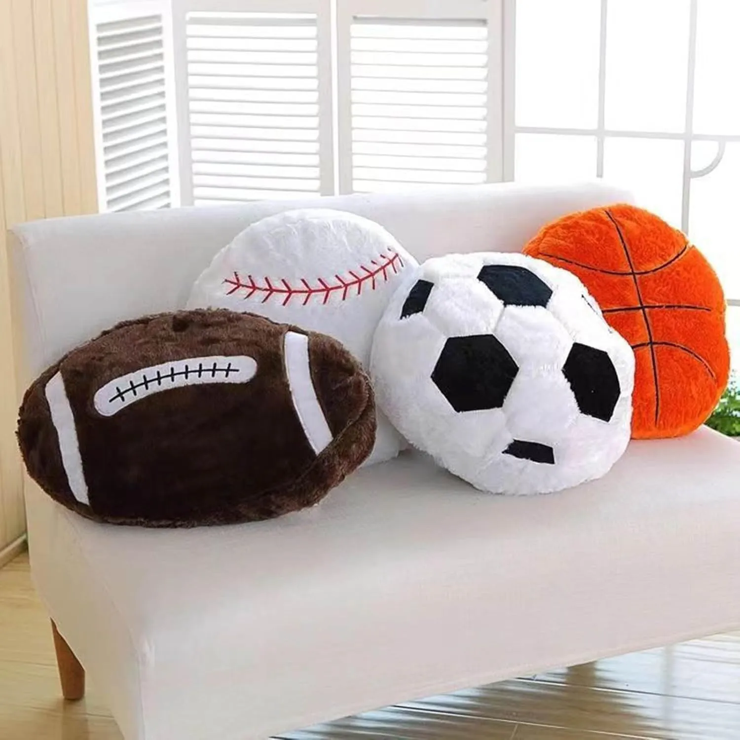 Sports Throw Pillows Stuffed Soccer Pillow Soft Stuffed Basketball Pillows Baseball Soft Throw Pillow Football Shaped Plush Toy Sport Cushion Wiggle Seat Cushion (D, One Size)