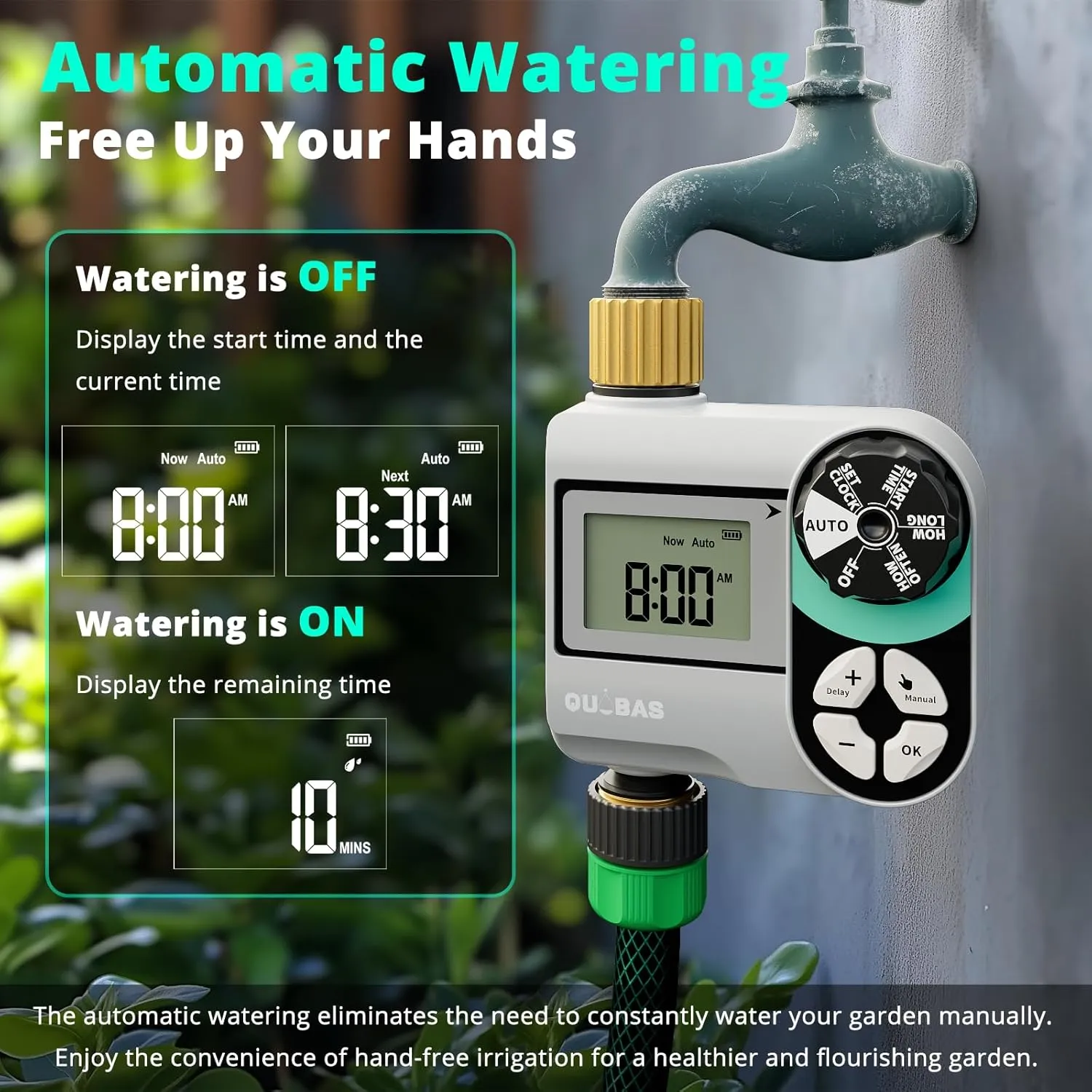 Sprinkler Timer, Programmable Hose Timers with Brass Inlet & Outlet, Water Timer for Garden Hose with Rain Delay/Automatic/Manual Watering System, Digital Drip Irrigation Timers for Yard, Lawn