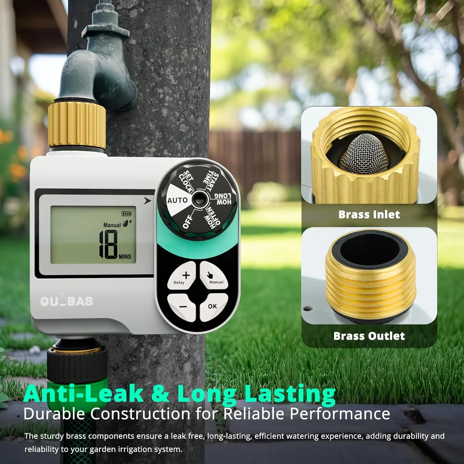 Sprinkler Timer, Programmable Hose Timers with Brass Inlet & Outlet, Water Timer for Garden Hose with Rain Delay/Automatic/Manual Watering System, Digital Drip Irrigation Timers for Yard, Lawn