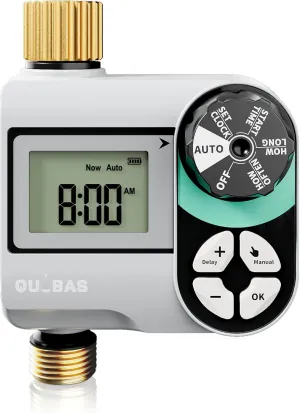 Sprinkler Timer, Programmable Hose Timers with Brass Inlet & Outlet, Water Timer for Garden Hose with Rain Delay/Automatic/Manual Watering System, Digital Drip Irrigation Timers for Yard, Lawn