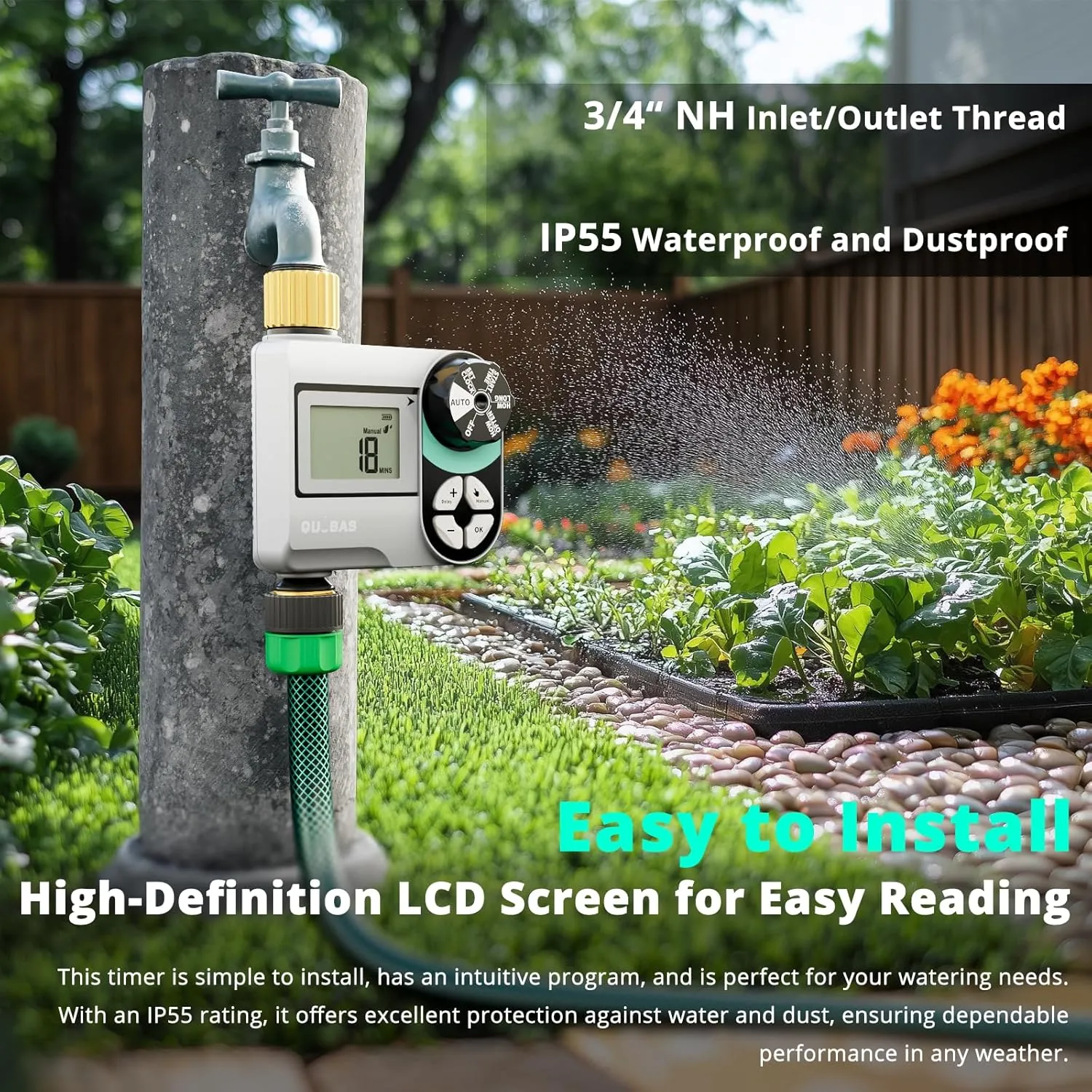 Sprinkler Timer, Programmable Hose Timers with Brass Inlet & Outlet, Water Timer for Garden Hose with Rain Delay/Automatic/Manual Watering System, Digital Drip Irrigation Timers for Yard, Lawn