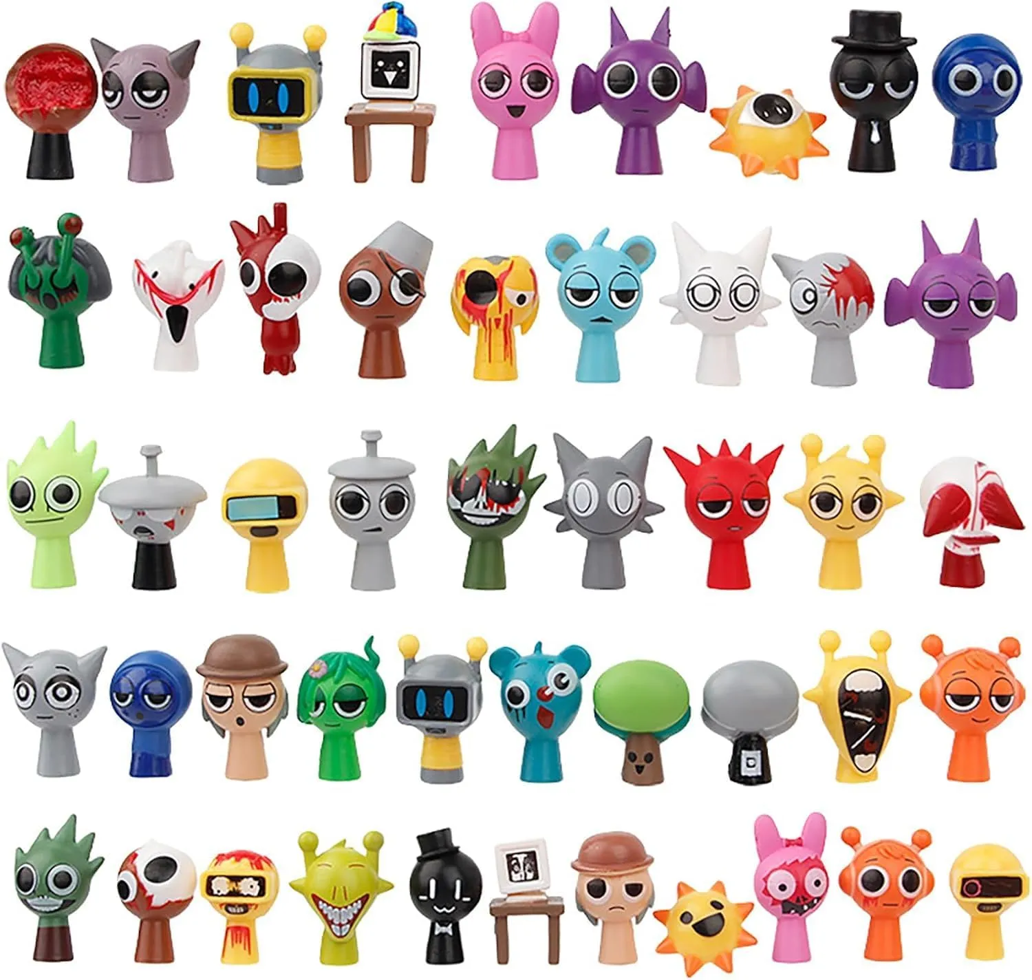 Sprunki Action Figures Set 48pcs Pack Mystery Box Toys Office Room Figurines Decor for Adults Fans Birthday Party Decorations Gift Cake Topper