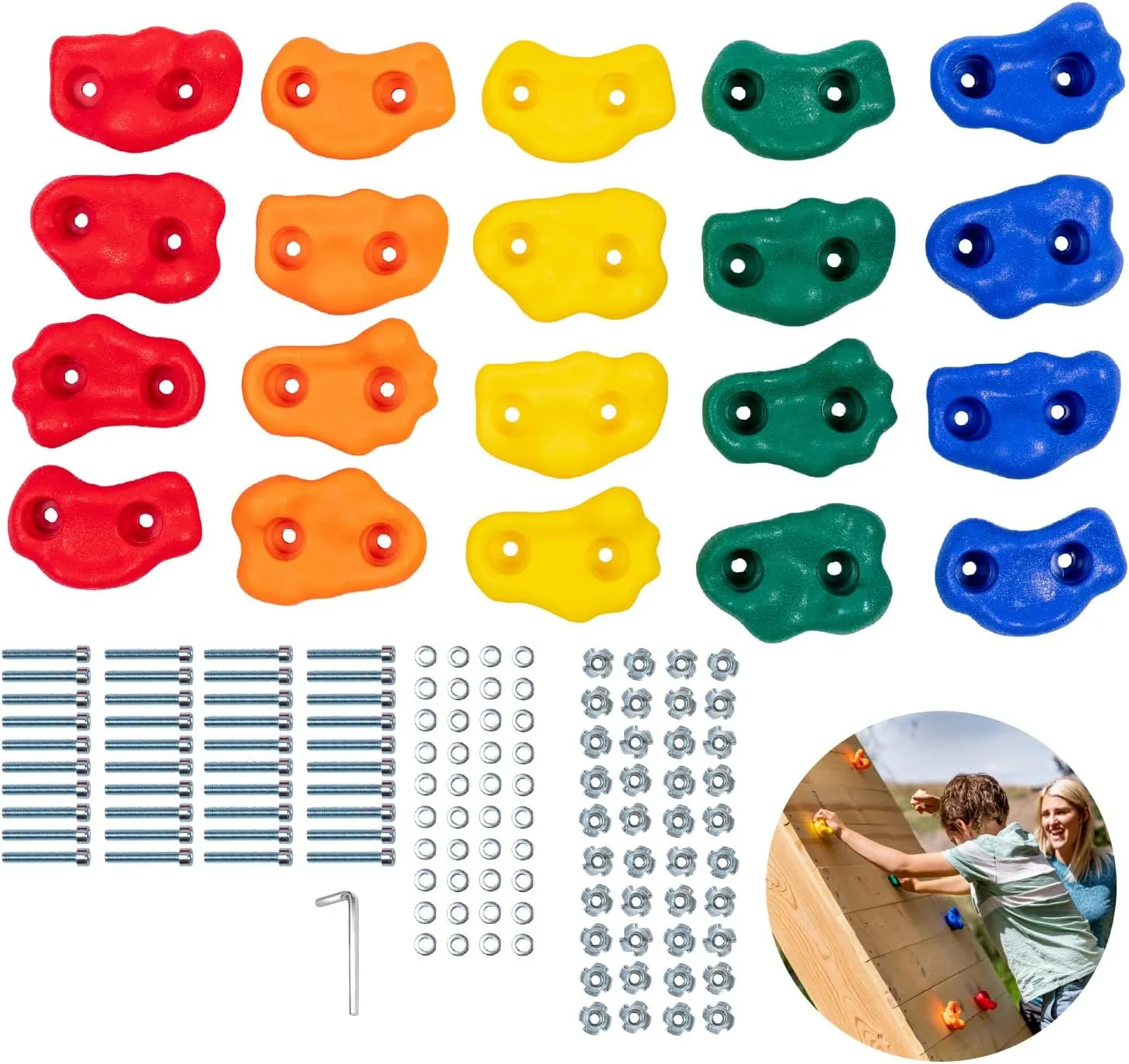 Squirrel Products Rock Climbing Holds for Kids, Deluxe Extra Large Climbing Rocks with Mounting Hardware - DIY Rock Wall Indoor & Outdoor Playground Accessories Wall Climbing Kit - Ages 3 