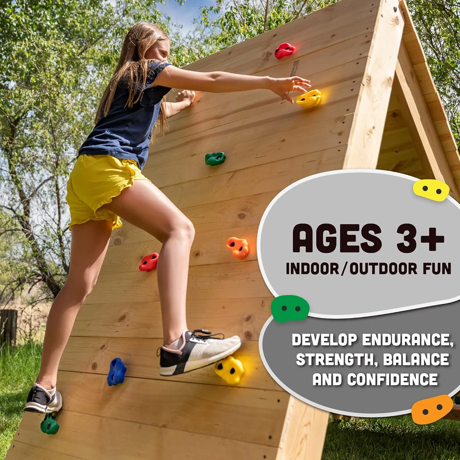 Squirrel Products Rock Climbing Holds for Kids, Deluxe Extra Large Climbing Rocks with Mounting Hardware - DIY Rock Wall Indoor & Outdoor Playground Accessories Wall Climbing Kit - Ages 3 