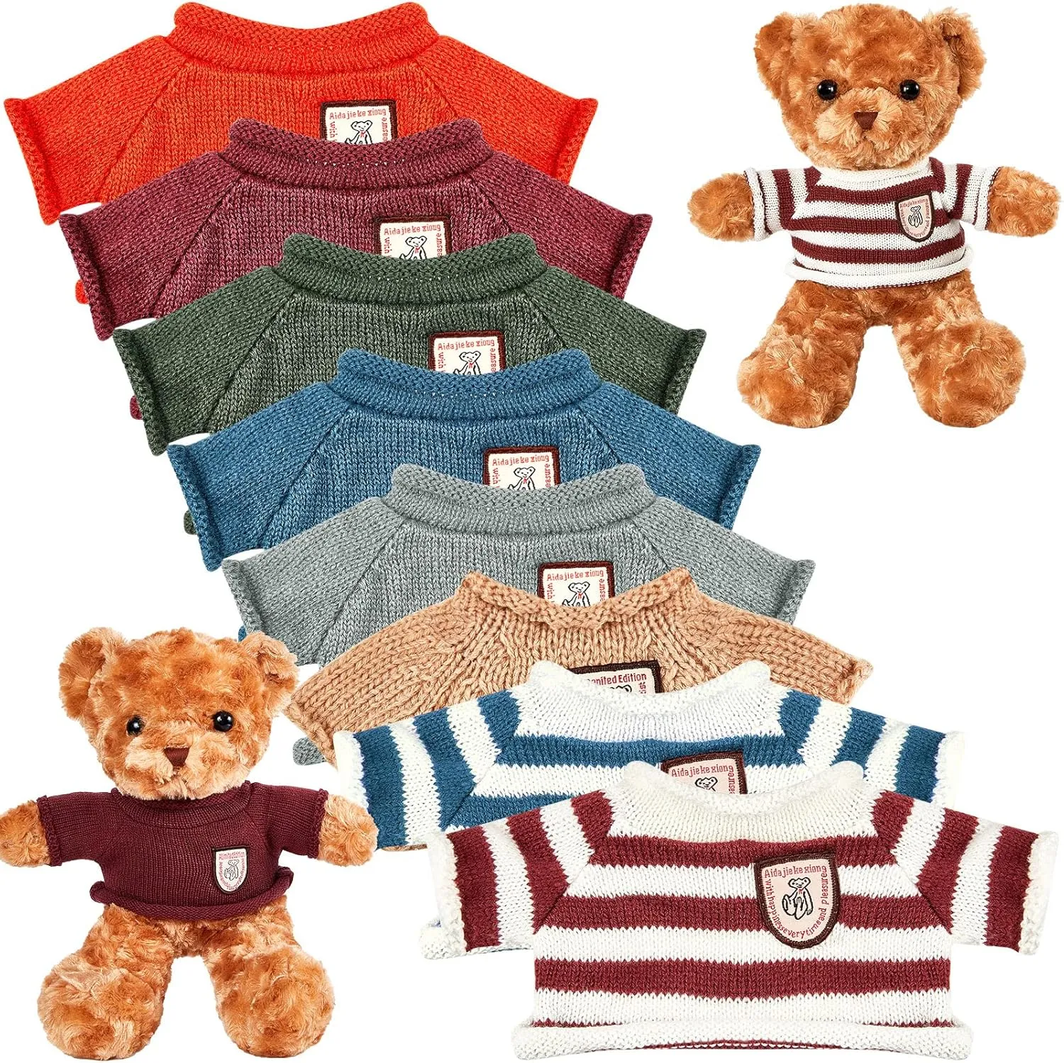 Sratte 8 Pcs Doll Clothes Bear Clothes Cute Stuffed Animal Doll Accessories Plush Toy Clothes Bear Sweater Outfit Fit Most 14-18 Inch Bears Animal Plush Dolls Stuffed Toys