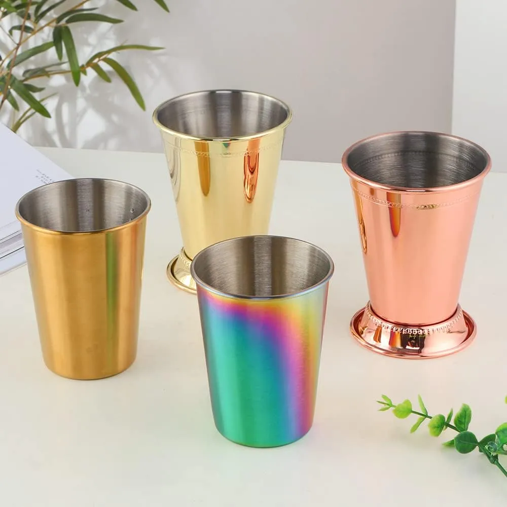 Stainless Steel Reusable Drinking Cup, Eco-friendly Stackable Metal Tumblers, Unbreakable and Druable Flatware, 12 Oz(350ml), Set of 6, Silver
