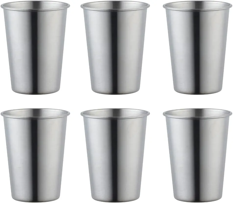 Stainless Steel Reusable Drinking Cup, Eco-friendly Stackable Metal Tumblers, Unbreakable and Druable Flatware, 12 Oz(350ml), Set of 6, Silver