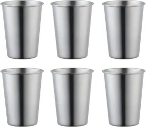 Stainless Steel Reusable Drinking Cup, Eco-friendly Stackable Metal Tumblers, Unbreakable and Druable Flatware, 12 Oz(350ml), Set of 6, Silver