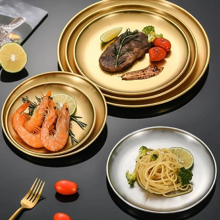 Stainless Steel Plate set of 5, Stainless Steel Dish,Dinner Dishes,Serving Camping Plates Serving Flat Plate for Home Kichten,Outdoor Camping,Snack,Pizza,BBQ