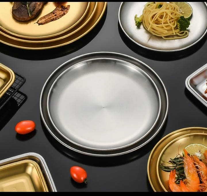 Stainless Steel Plate set of 5, Stainless Steel Dish,Dinner Dishes,Serving Camping Plates Serving Flat Plate for Home Kichten,Outdoor Camping,Snack,Pizza,BBQ