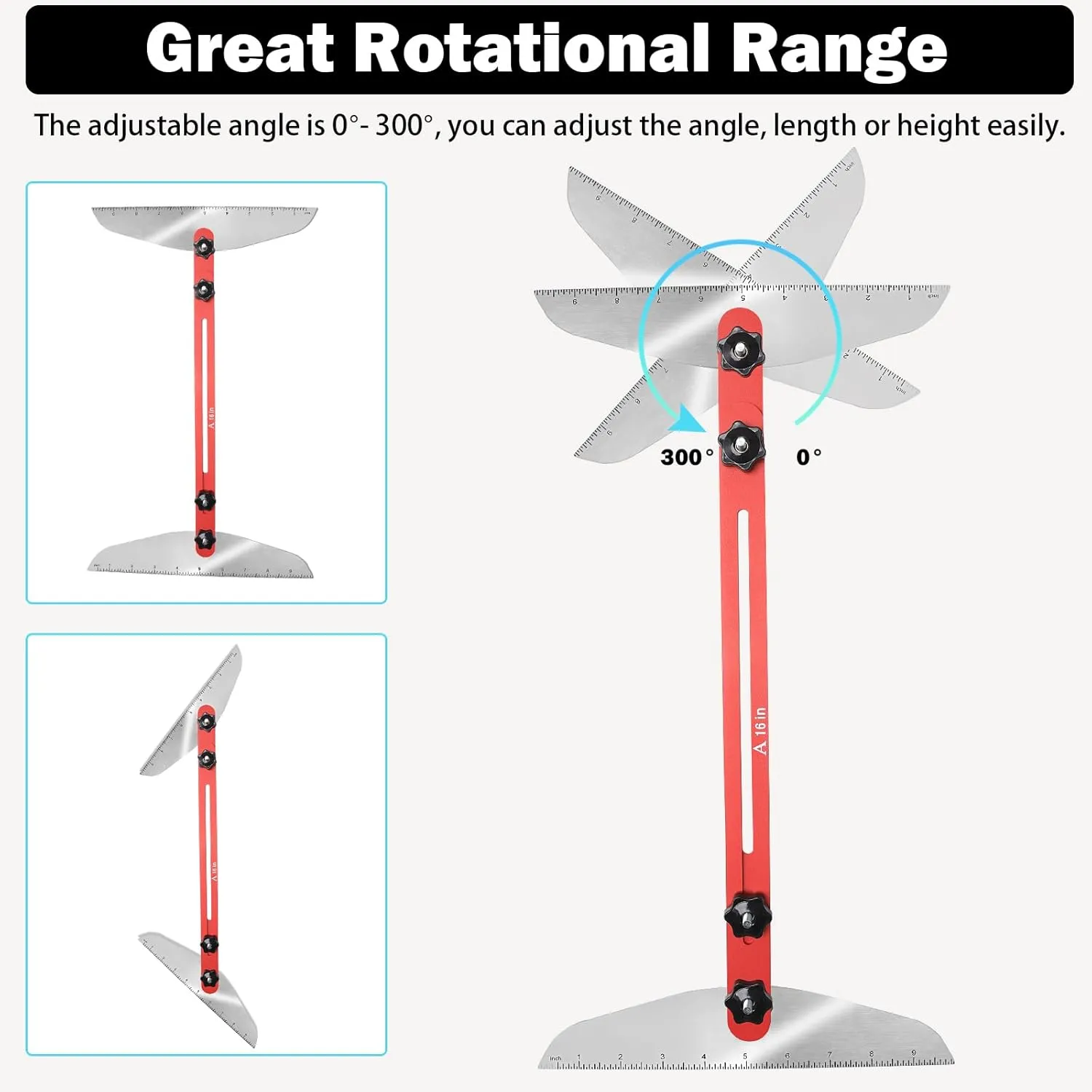 Stair Tread Template Tool with Portable Storage Bag, Stair Tread Shelf Layout Measuring Self Scribe Tool Set for Riser Partitions Self Cutting Drywall (Red) by FEITON