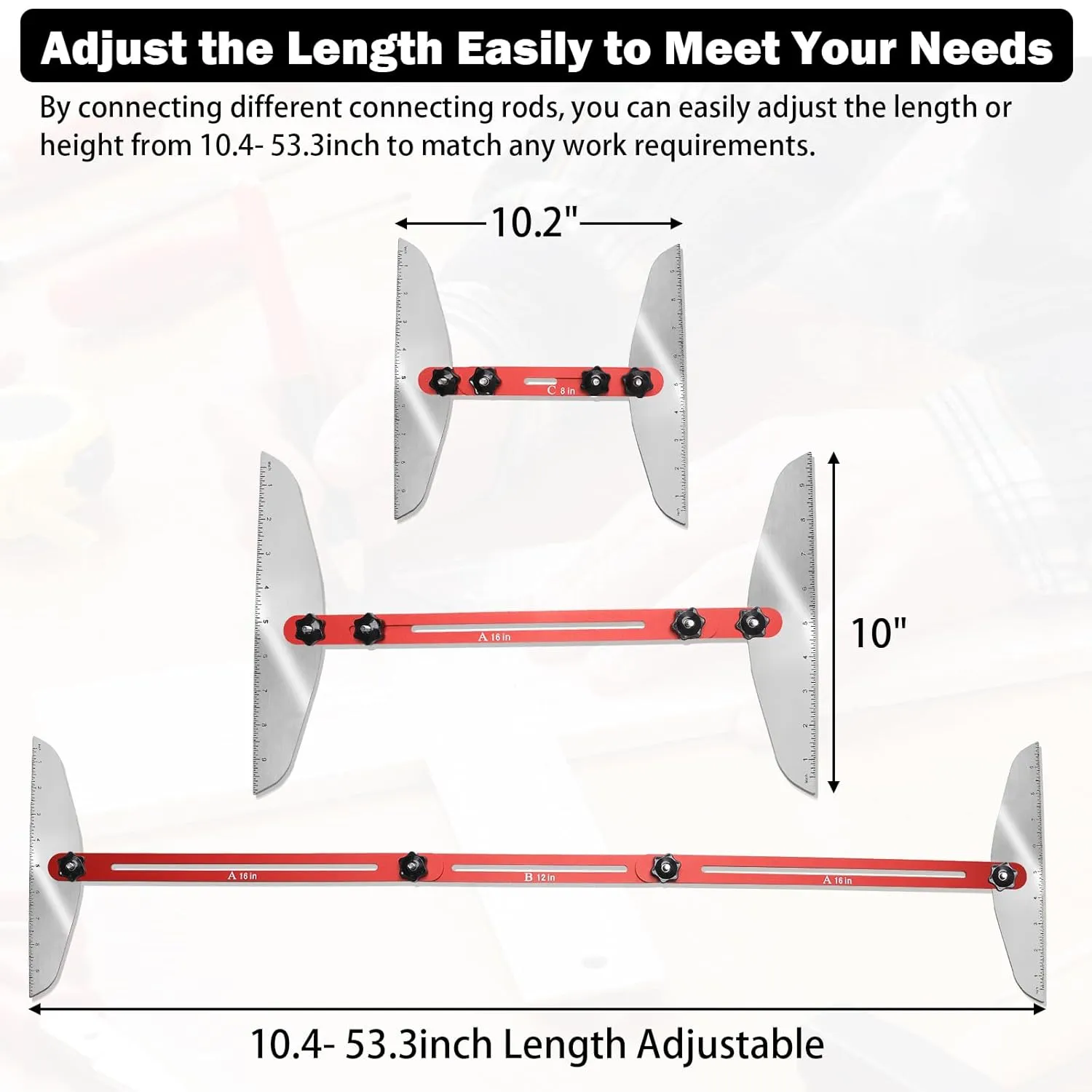 Stair Tread Template Tool with Portable Storage Bag, Stair Tread Shelf Layout Measuring Self Scribe Tool Set for Riser Partitions Self Cutting Drywall (Red) by FEITON
