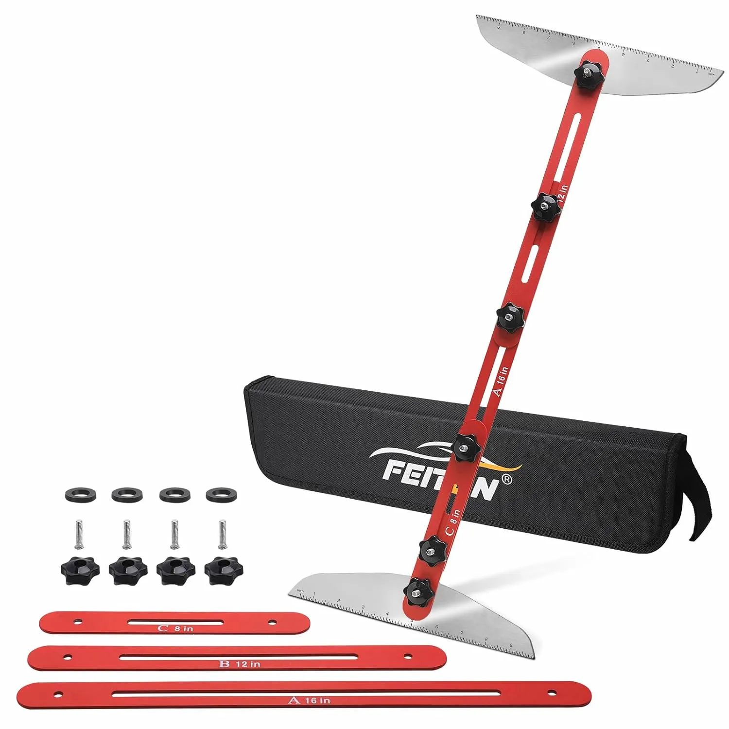Stair Tread Template Tool with Portable Storage Bag, Stair Tread Shelf Layout Measuring Self Scribe Tool Set for Riser Partitions Self Cutting Drywall (Red) by FEITON