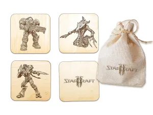 Starcraft 2 Coasters Set of 4 Terran Protoss Zerg Units Steam Gamer Fan Nerd Geek Gift Idea SC2 Gaming Drink Coasters (4 Coasters Engraved Bag)