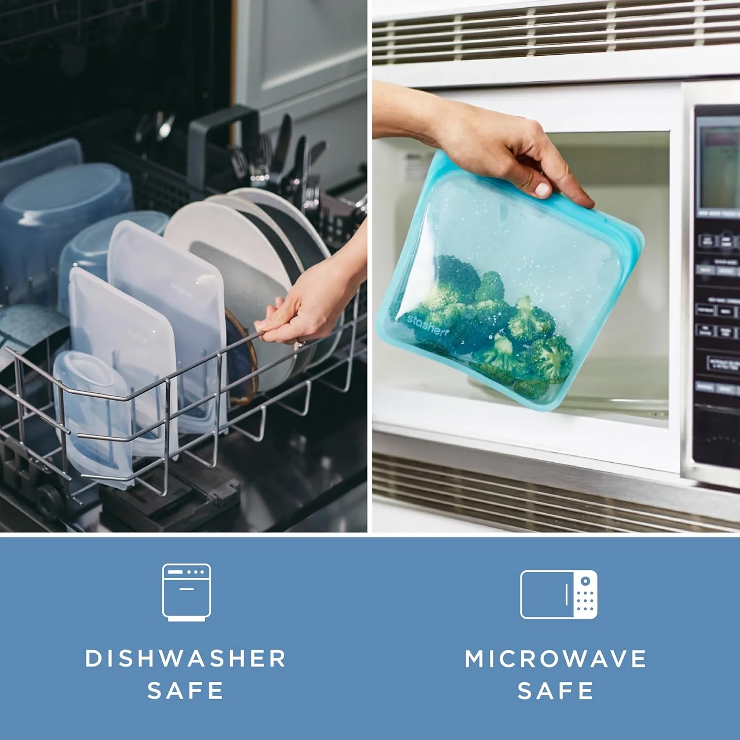 Stasher Premium Silicone Reusable Food Storage Stand-Up Mid Bag, Clear, Microwave, Sous Vide, Dishwasher, Oven and Freezer Safe, BPA Free, Leak-free, Eco-friendly, 56 Oz