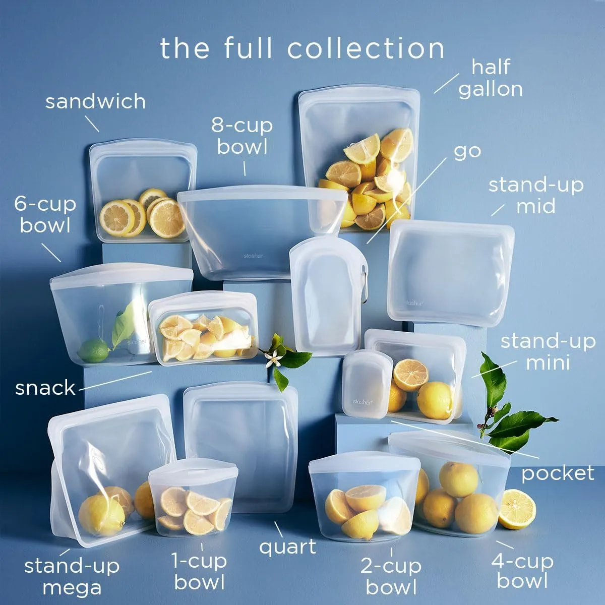 Stasher Premium Silicone Reusable Food Storage Stand-Up Mid Bag, Clear, Microwave, Sous Vide, Dishwasher, Oven and Freezer Safe, BPA Free, Leak-free, Eco-friendly, 56 Oz