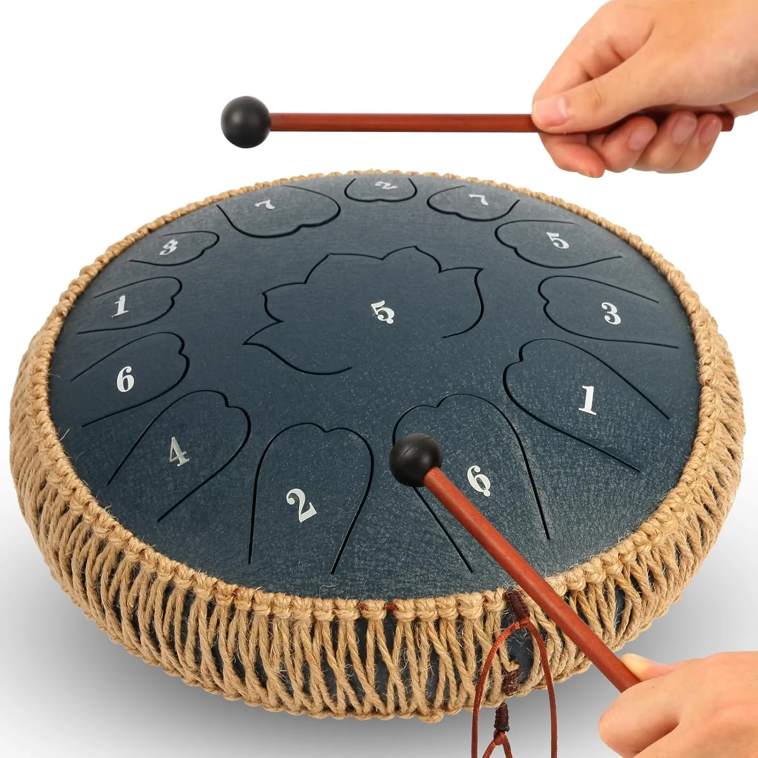 Steel Tongue Drum - 12-Inch 13-Notes Tongue Drum, D Major Outdoor Rain Drum With Tote Bag, Music Book, and Hand-Held Drumsticks (navy blue)