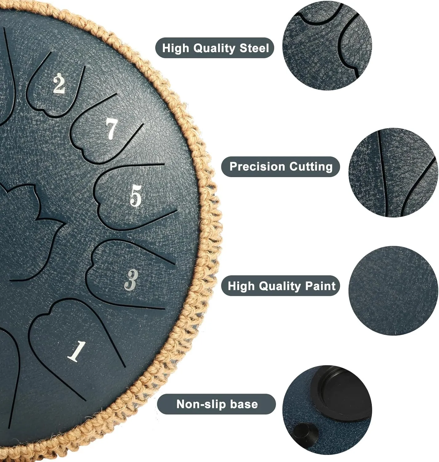 Steel Tongue Drum - 12-Inch 13-Notes Tongue Drum, D Major Outdoor Rain Drum With Tote Bag, Music Book, and Hand-Held Drumsticks (navy blue)