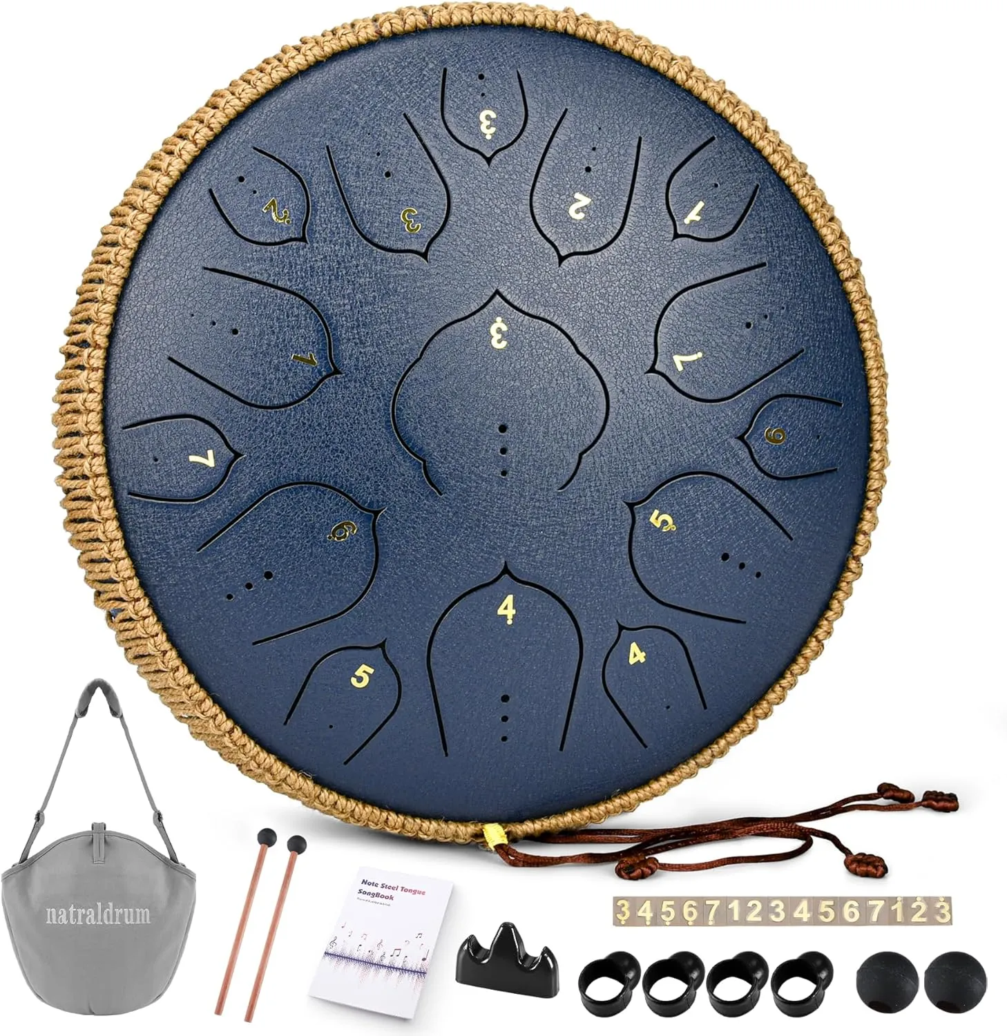 Steel Tongue Drum - 14 Inch 15 Notes Tongue Drum - Handpan Instrument for Adults with Music Book, Handpan Drum Mallets and Carry Bag, D Major Navyblue