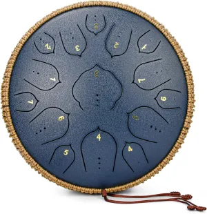 Steel Tongue Drum - 14 Inch 15 Notes Tongue Drum - Handpan Instrument for Adults with Music Book, Handpan Drum Mallets and Carry Bag, D Major Navyblue