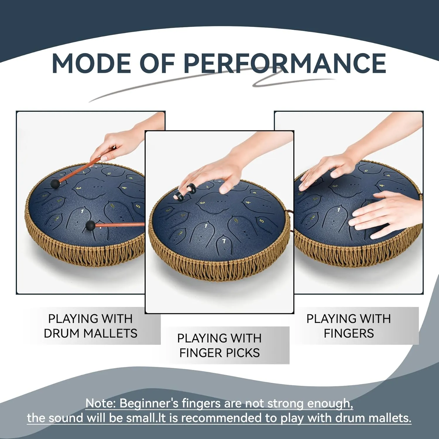 Steel Tongue Drum - 14 Inch 15 Notes Tongue Drum - Handpan Instrument for Adults with Music Book, Handpan Drum Mallets and Carry Bag, D Major Navyblue