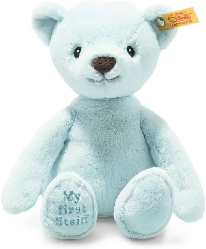 Steiff Soft Cuddly Friends My First Teddy Bear 10", Premium Stuffed Animal, Light Blue