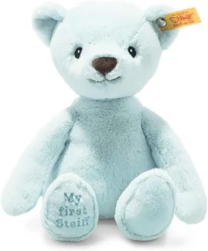 Steiff Soft Cuddly Friends My First Teddy Bear 10", Premium Stuffed Animal, Light Blue