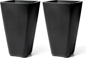 Step2 Bridgeview Tall Square Planter, Large Planters for Outdoor Plants, Gardening and Flower Pot for Patio or Porch, Efficient Drainage, Durable Plastic, Onyx Black, 2-Pack