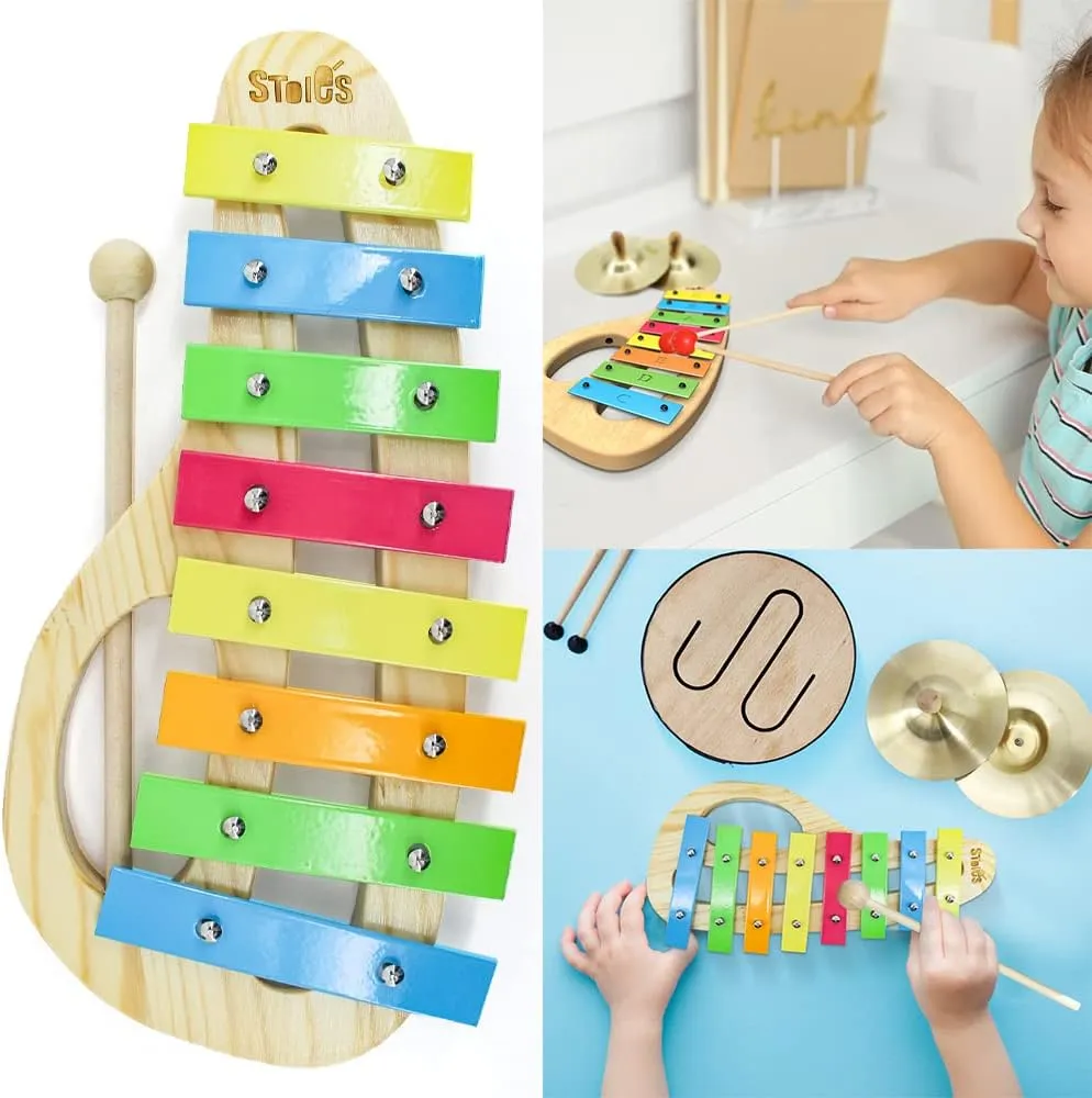 Stoie’s Percussion Toddler Musical Instruments, Montessori Wooden Set of Musical Instruments for Kids Ages 3-5, 5-9, 9-12- Baby Musical Toys with Baby Xylophone, Kids Mini Band Musical Instruments