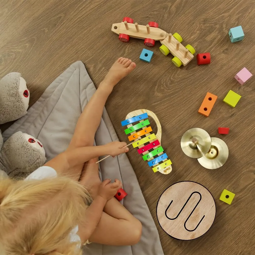 Stoie’s Percussion Toddler Musical Instruments, Montessori Wooden Set of Musical Instruments for Kids Ages 3-5, 5-9, 9-12- Baby Musical Toys with Baby Xylophone, Kids Mini Band Musical Instruments