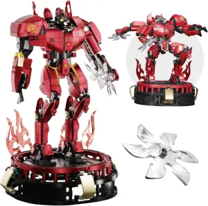 Storm Mech Building Blocks Set for Adults，Red Armor Robot Model Building Kit with Weapons and Flame Shape Base, 1742 Pieces Hard Core Collectible Gifts for Movie Fans Man Boys