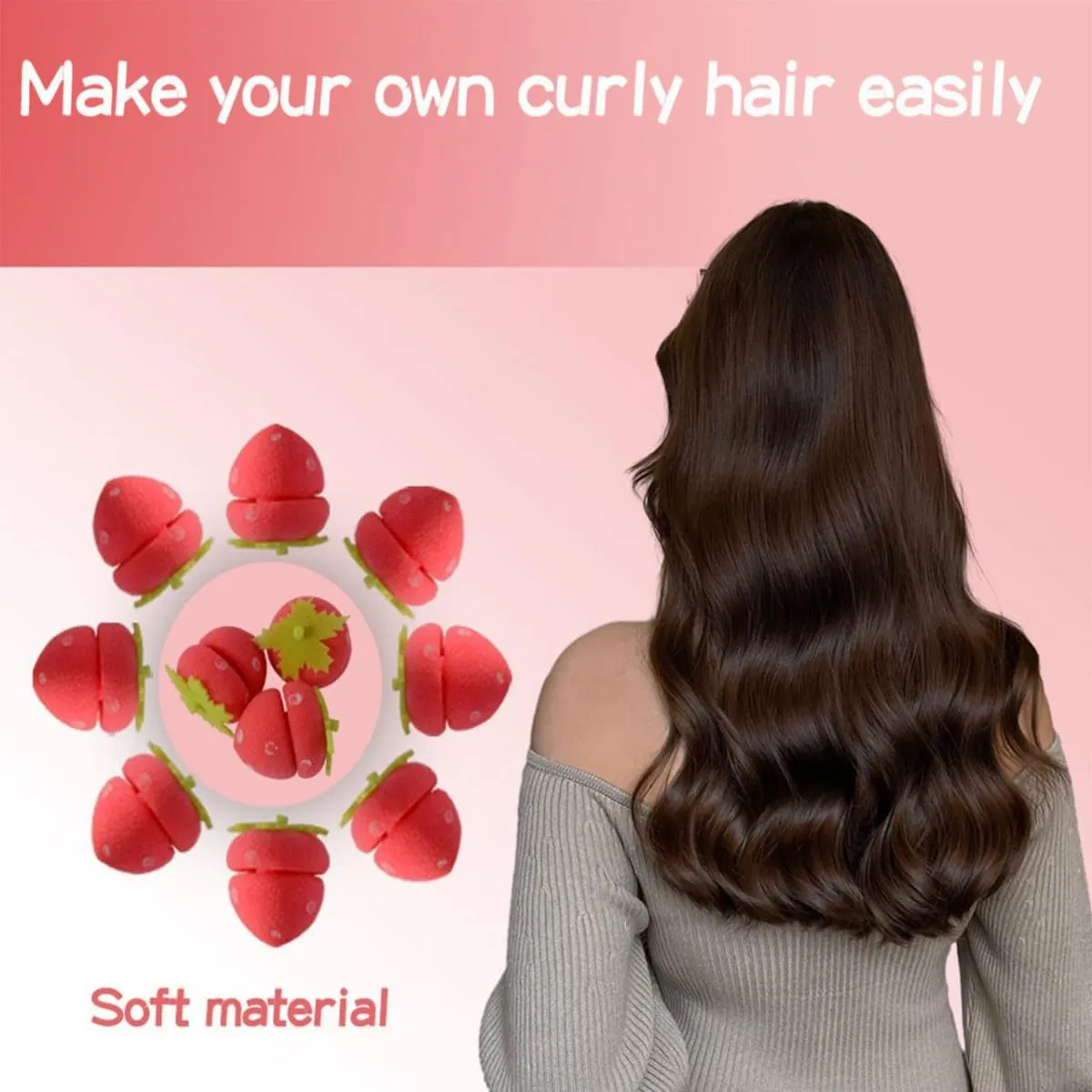 Strawberry Heatless Curling Iron, Strawberry Foam Roller, Overnight Curling Iron for Medium and Long Hair for Home Curly Hair Styling Tool.