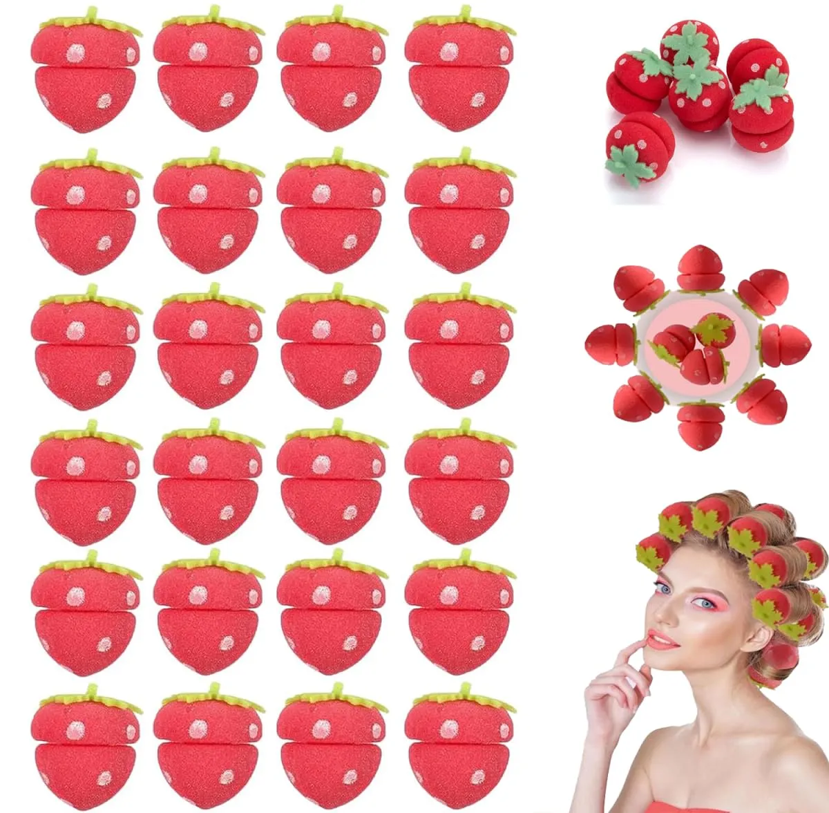 Strawberry Heatless Curling Iron, Strawberry Foam Roller, Overnight Curling Iron for Medium and Long Hair for Home Curly Hair Styling Tool.