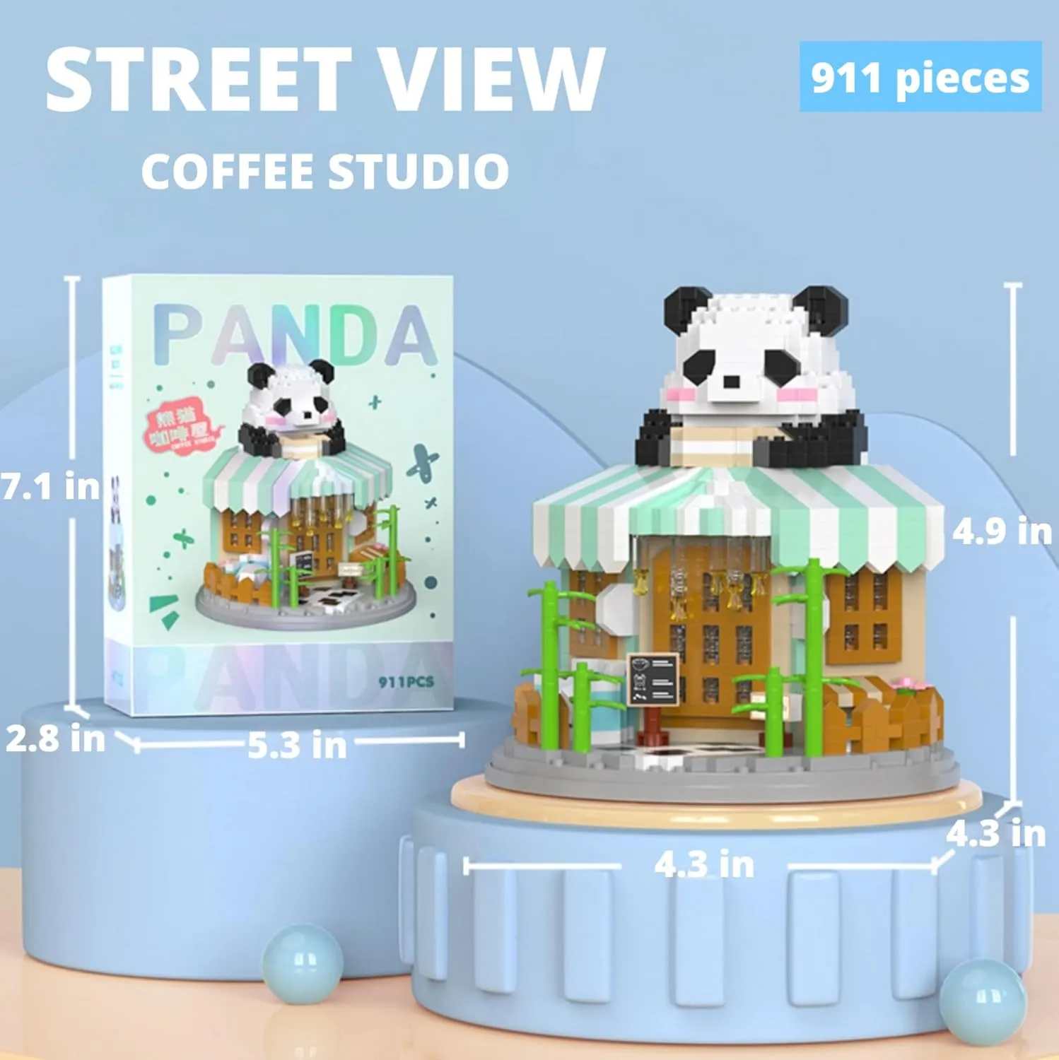 Street View Coffee Shop Mini Building Blocks,911 Pieces Cute Panda Animal Micro Building Sets,Simulation Architecture Construction Toy,Creative Gifts for Adults Boys Girls 12 
