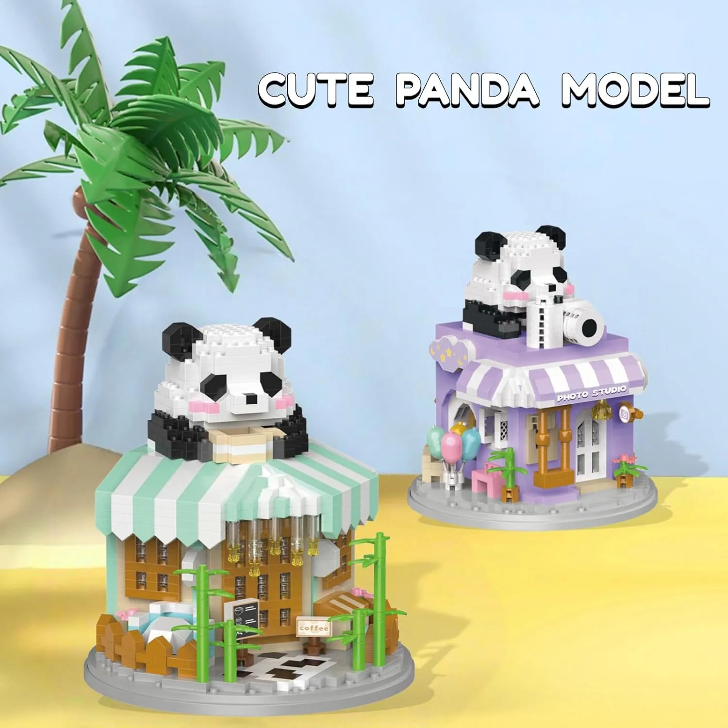 Street View Coffee Shop Mini Building Blocks,911 Pieces Cute Panda Animal Micro Building Sets,Simulation Architecture Construction Toy,Creative Gifts for Adults Boys Girls 12 