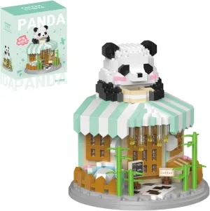 Street View Coffee Shop Mini Building Blocks,911 Pieces Cute Panda Animal Micro Building Sets,Simulation Architecture Construction Toy,Creative Gifts for Adults Boys Girls 12 
