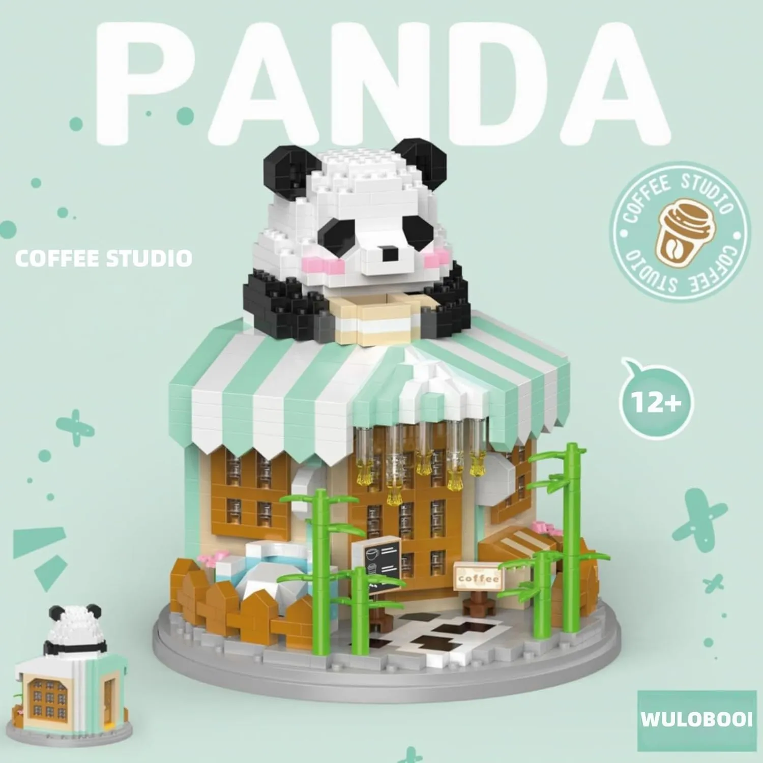 Street View Coffee Shop Mini Building Blocks,911 Pieces Cute Panda Animal Micro Building Sets,Simulation Architecture Construction Toy,Creative Gifts for Adults Boys Girls 12 