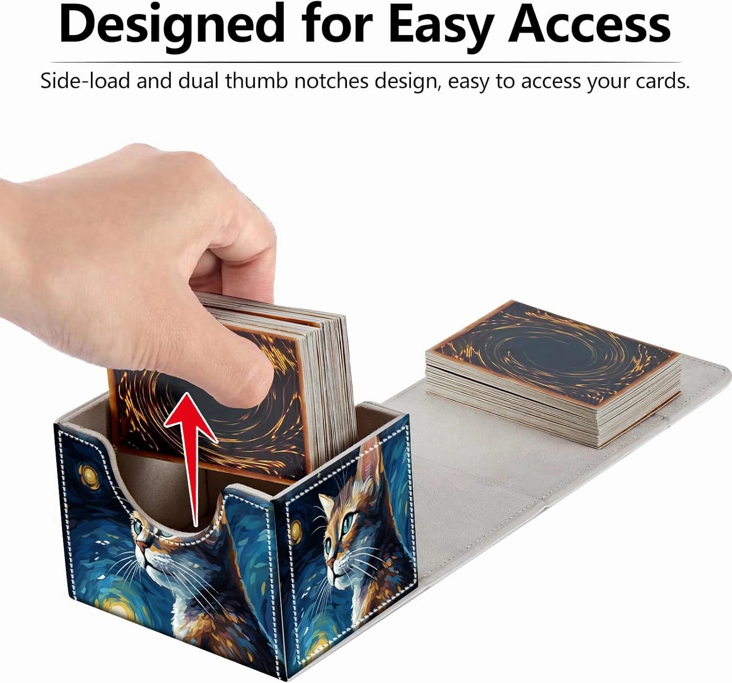 Strong Magnet Case Mtg Magic Deck Box Tcg Up to 200 Cards Creative Pattern Trading Card Storage Box for Collectible Card Games, A Cute Cat With Starry Night