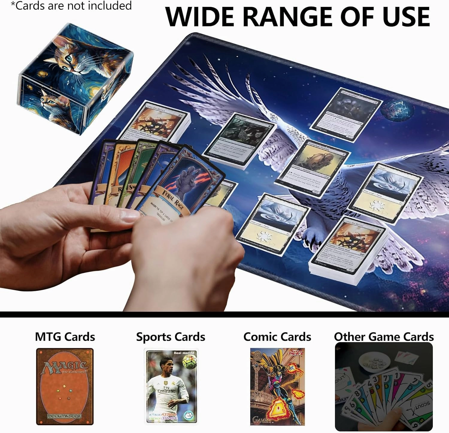 Strong Magnet Case Mtg Magic Deck Box Tcg Up to 200 Cards Creative Pattern Trading Card Storage Box for Collectible Card Games, A Cute Cat With Starry Night