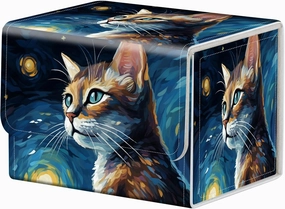 Strong Magnet Case Mtg Magic Deck Box Tcg Up to 200 Cards Creative Pattern Trading Card Storage Box for Collectible Card Games, A Cute Cat With Starry Night