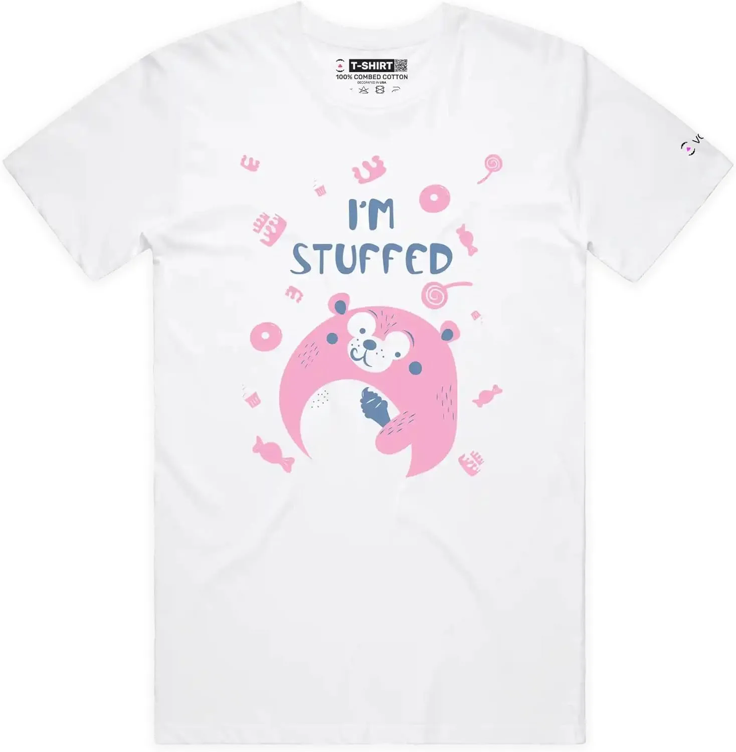 Stuffed Teddy Funny T-Shirt with Premium Quality Graphic Toy Bear Eating Ice Cream Tee with Play on Words