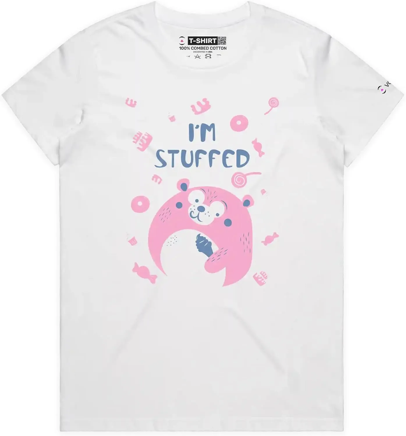 Stuffed Teddy Funny T-Shirt with Premium Quality Graphic Toy Bear Eating Ice Cream Tee with Play on Words