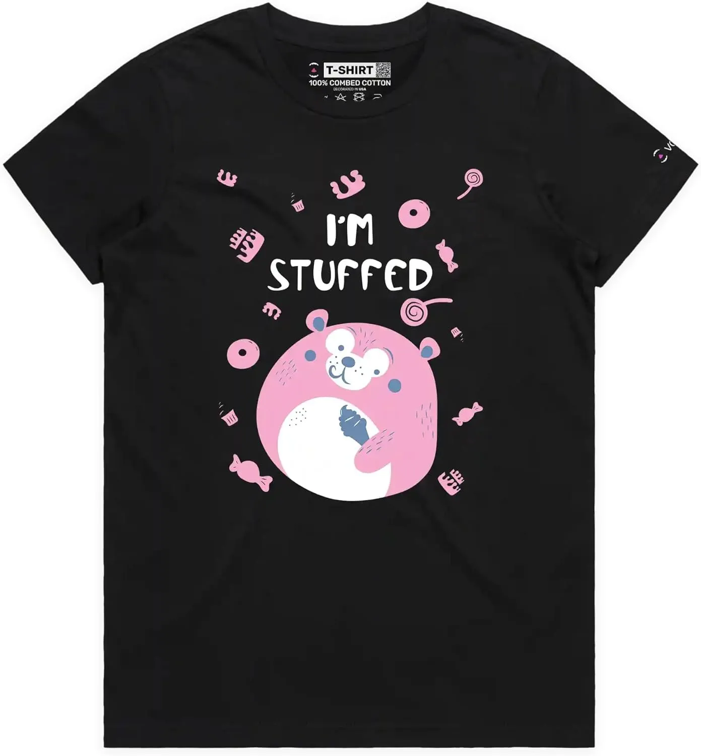 Stuffed Teddy Funny T-Shirt with Premium Quality Graphic Toy Bear Eating Ice Cream Tee with Play on Words