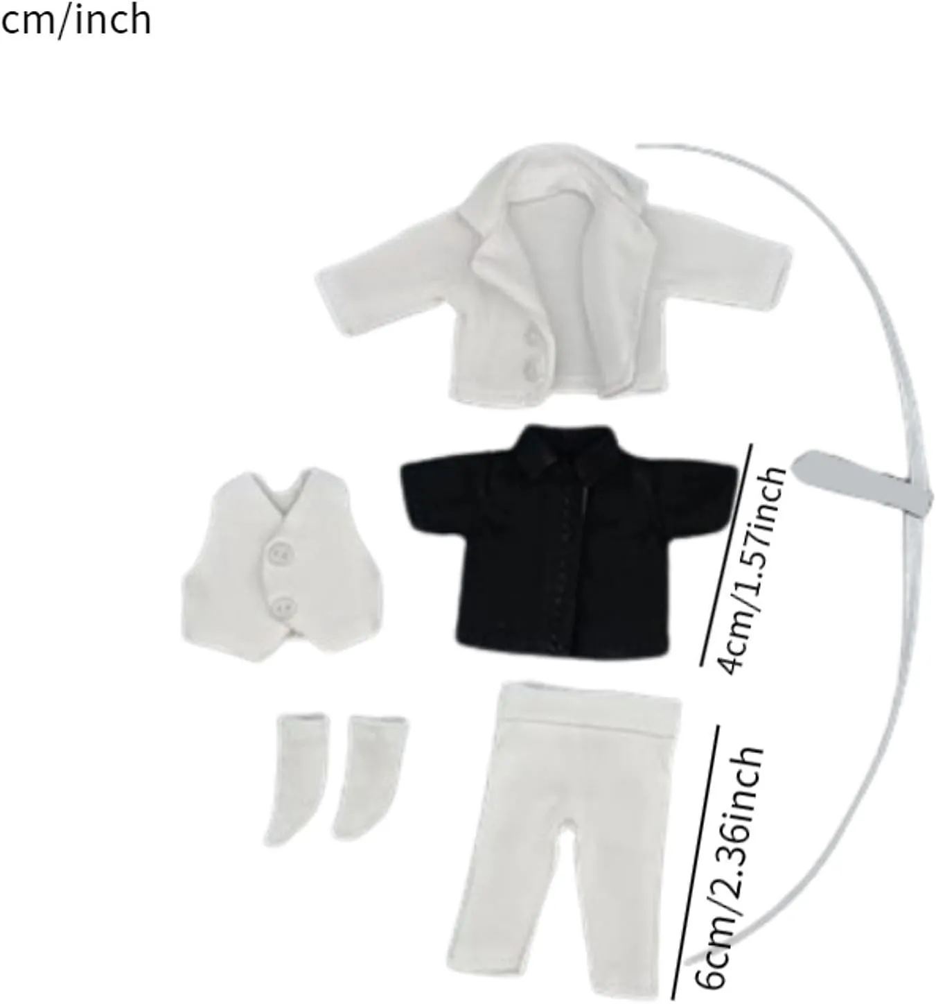 Stylish Doll Attire Set for 6" Male Action Figures, White 6Pcs