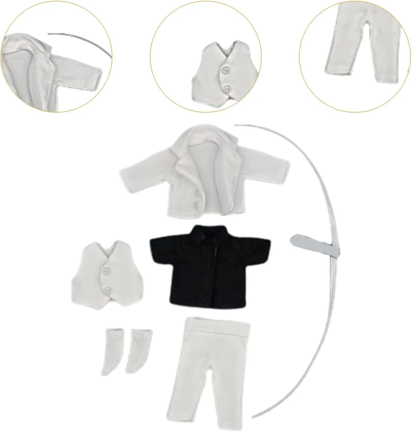 Stylish Doll Attire Set for 6" Male Action Figures, White 6Pcs